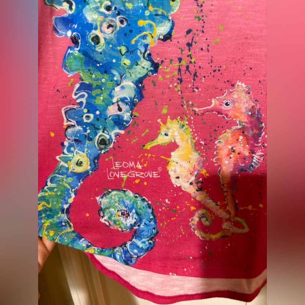 Leoma Lovegrove Colorful Seahorse Print Short Sleeve Blouse Large - Picture 3 of 11